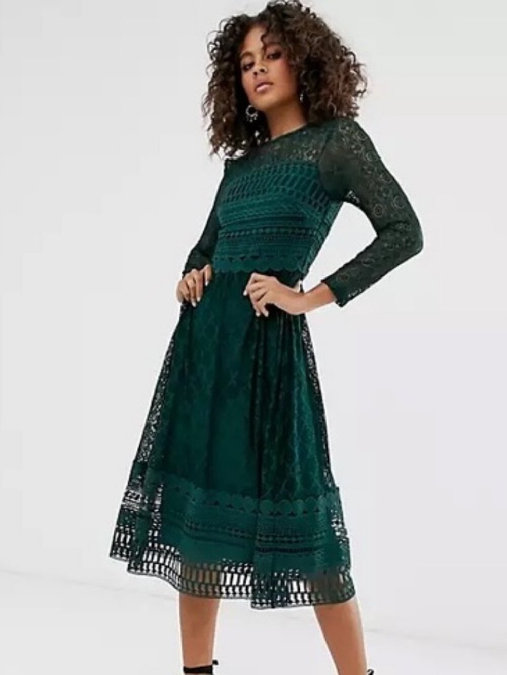ASOS Green Lace Long Sleeve Dress